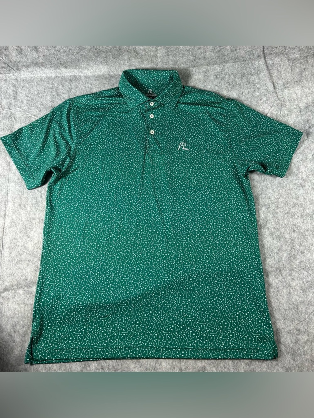 Rhoback The Mulligan Performance Golf Polo Green Golf Flag Print Men’s Medium